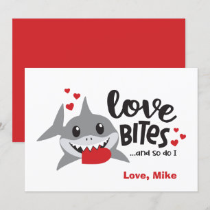Love Bites   So Do I Funny Shark Boy Valentine Holiday Card