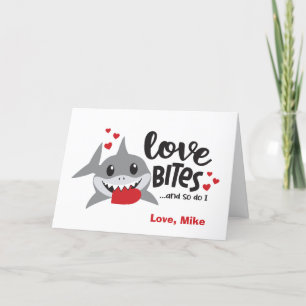 Love Bites   So Do I Funny Shark Boy Valentine Holiday Card