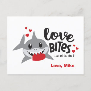 Love Bites   So Do I Funny Shark Boy Valentine Holiday Postcard