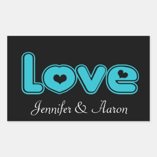 Love Black and Blue Turquoise Heart Wedding Party Sticker
