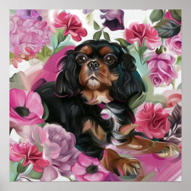 'Love' black and tan cavalier poster print (Front)
