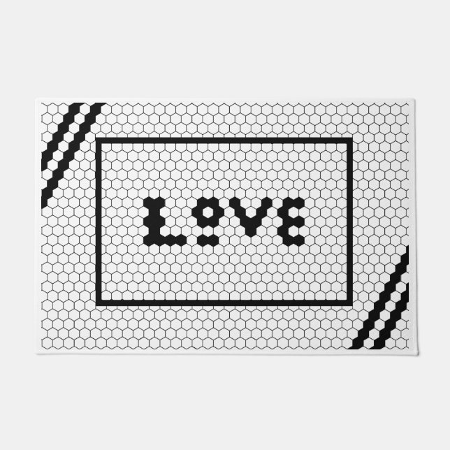 Love Black and White Tile Design Doormat (Front)