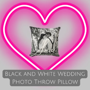 LOVE Black and White Wedding Photo Throw Pillow