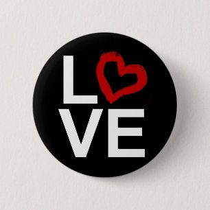 LOVE, Black and White with Red Sketched Heart 2 Inch Round Button