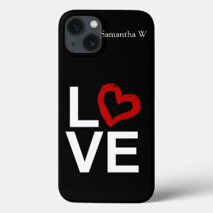 LOVE, Black and White with Red Sketched Heart iPhone 13 Case
