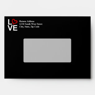LOVE, Black and White with Red Sketched Heart Envelope
