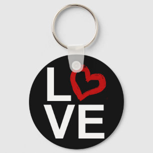 LOVE, Black and White with Red Sketched Heart Keychain