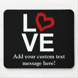 LOVE, Black and White with Red Sketched Heart Mouse Pad