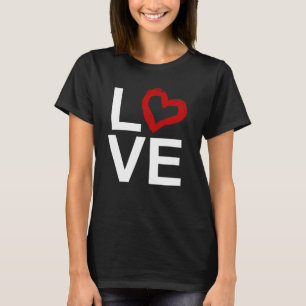 LOVE, Black and White with Red Sketched Heart T-Shirt