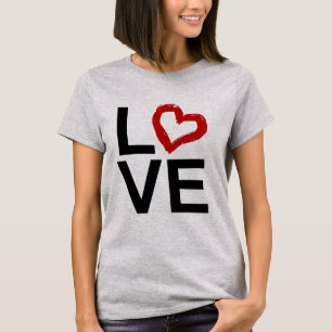 LOVE, Black and White with Red Sketched Heart T-Shirt