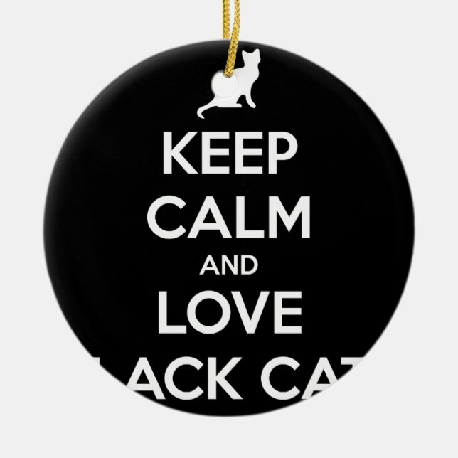 Love Black Cats Ceramic Ornament (Front)