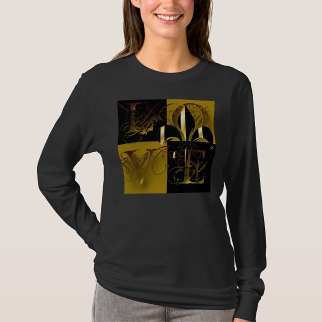 Love black gold, Fleur de Lis, customizable text T-Shirt (Front)