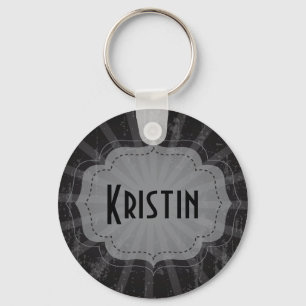 Love Black, Grey Stripe Personalized Name Keychain