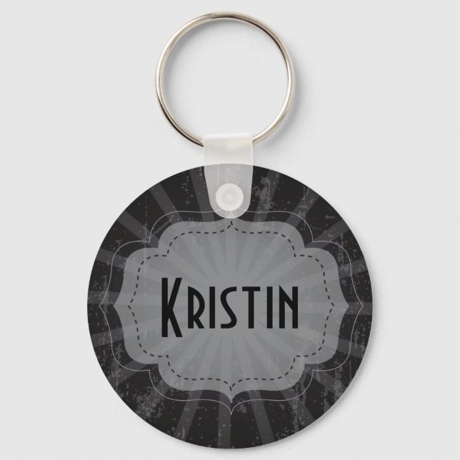 Love Black, Grey Stripe Personalized Name Keychain (Front)