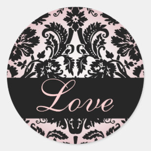 Love Black & Pink Damask Wedding Sticker