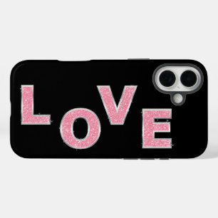 Love Black Pink Silver Glitter iPhone 16 Plus Case