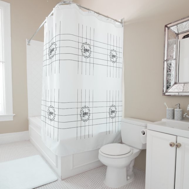 Love Black & White Lines Douche rideau (En situation)