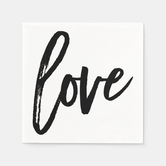 LOVE Black White Modern Typography Wedding Party Napkin (Front)