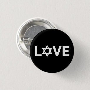 Love black white Star of David bold typography 1 Inch Round Button