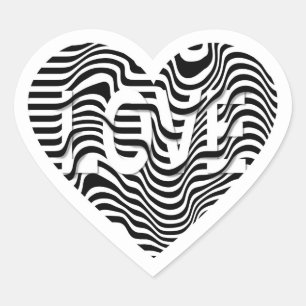 LOVE black white striped heart modern Sticker