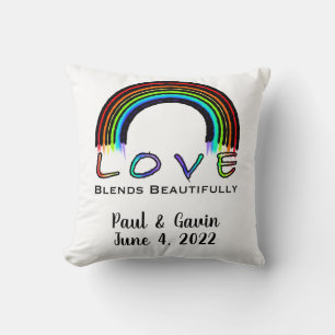 Love Blends Beautifully, modern colourful rainbow Throw Pillow