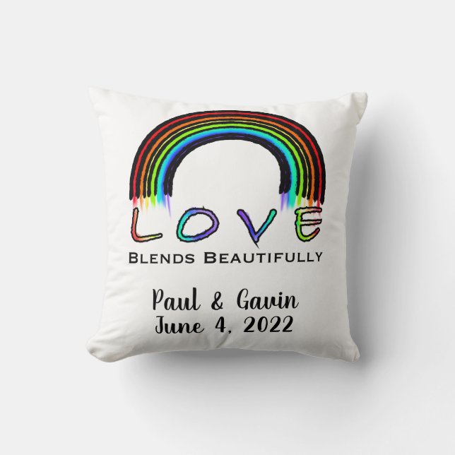 Love Blends Beautifully, modern colourful rainbow Throw Pillow (Front)