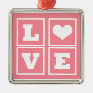 Love Blocks Premium Ornament, Pink Metal Ornament