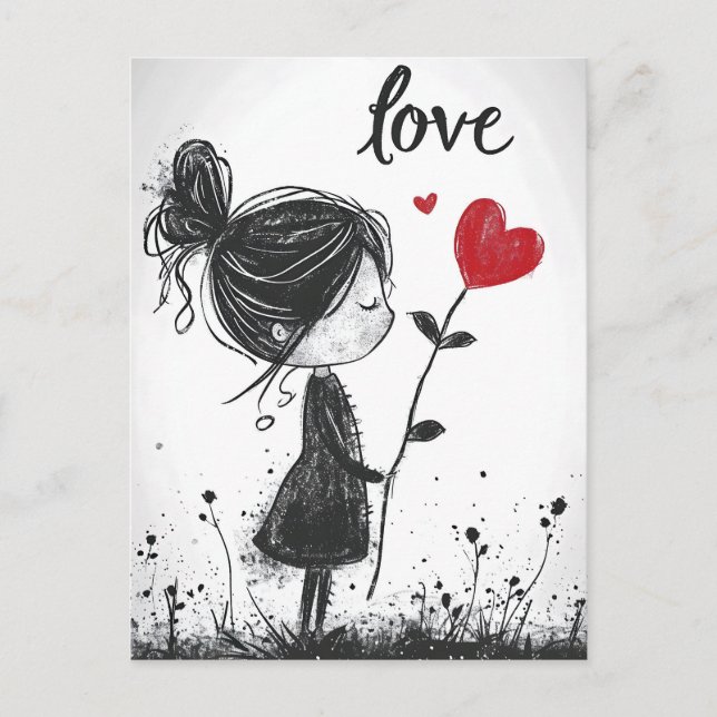 Love Bloom: Girl Heart Flower Valentine's postcard (Front)