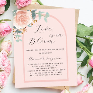 Love Bloom rose gold arch Bridal Shower invitation