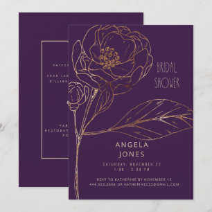 Love Blooming Plum Gold Floral Bridal Shower Invitation