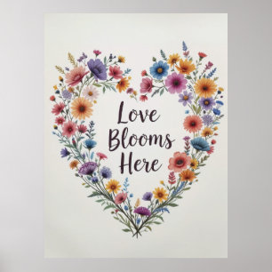 Love Blooms Here Floral Heart Art Print