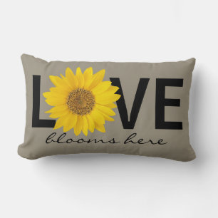 Love Blooms Here Sunflower Grey Lumbar Pillow
