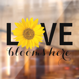 Love Blooms Here Sunflower Window Cling