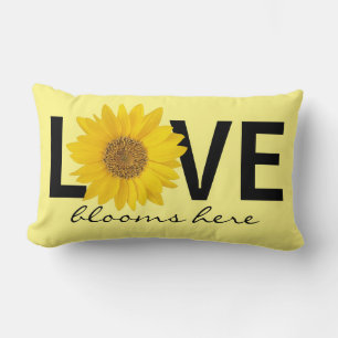 Love Blooms Here Sunflower Yellow Lumbar Pillow