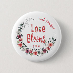 Love Blooms Personalized Bride Groom Wedding Date 2 Inch Round Button