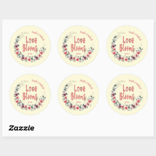 Love Blooms Personalized Bride Groom Wedding Date Classic Round Sticker