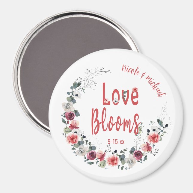 Love Blooms Personalized Bride Groom Wedding Date Magnet (Front/Back)