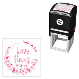 Love Blooms Personalized Bride Groom Wedding Date Self-inking Stamp