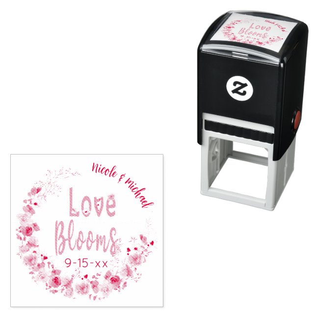 Love Blooms Personalized Bride Groom Wedding Date Self-inking Stamp (In Situ)