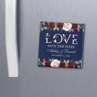 Love Blue Burgundy Watercolor Floral Save The Date