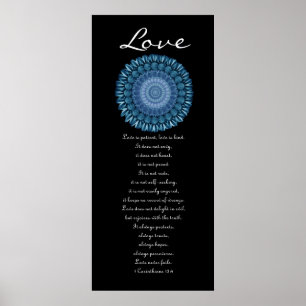 Love - Blue Daisy Wreath - First Corinthians Poster