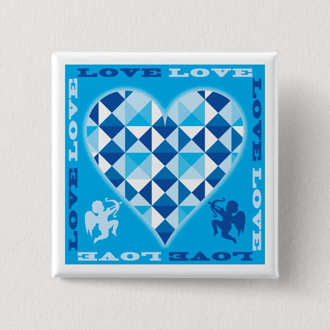 Love (Blue Diamond) 2 Inch Square Button (Front)