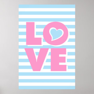 LOVE, blue heart, Typography poster, Valentine Poster