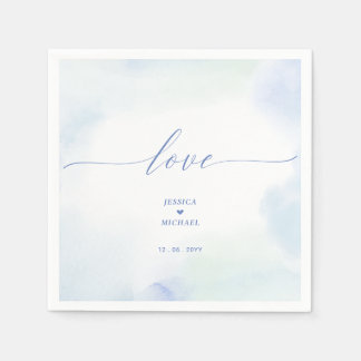 Love | Blue Heart & Watercolor Wedding Napkin