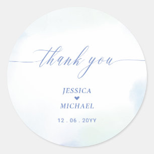 Love   Blue Heart & Watercolor Wedding Thank you Classic Round Sticker