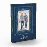LOVE Blue Jean Frame Photo Block<br><div class="desc">A faux crystal studded blue jean frame on a deep denim background with any wording in chic lettering highlights your favourite photo. CHANGE wording,  fonts and font colour,  too! Great as a gift or to display your favourite photo in your own home. **HORIZONTAL template available in our store.</div>