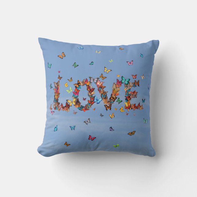LOVE Blue Sky Butterflies | Inspirational Hope Joy Throw Pillow (Front)