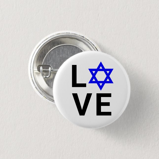 Love blue Star of David modern bold typography 1 Inch Round Button (Front & Back)