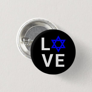 Love blue Star of David modern typography black 1 Inch Round Button