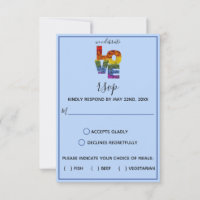 LOVE Blue Themed Flowers Same-Sex Wedding RSVP Car